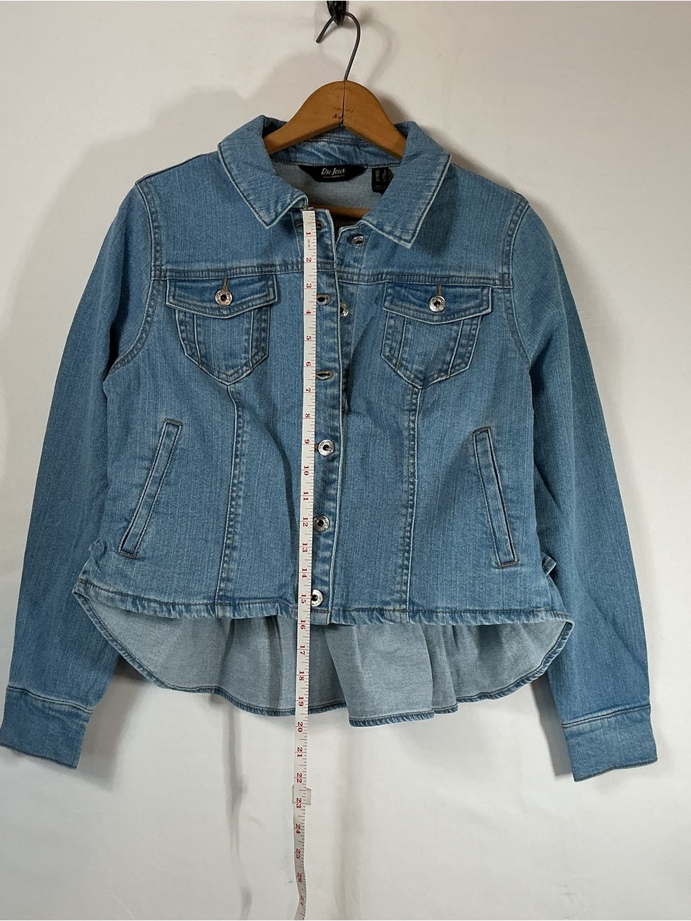 Du Jour Classic Light Blue Denim Jacket with Layered Hem - Picture 5 of 7